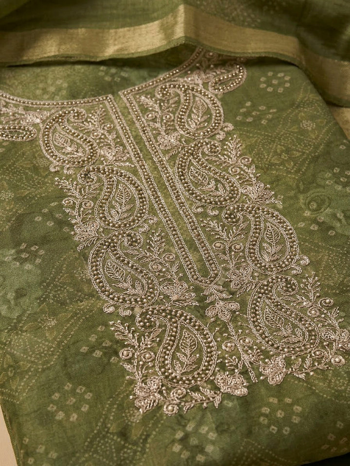 Mehndi Chanderi Embroidered Unstitched Dress Material