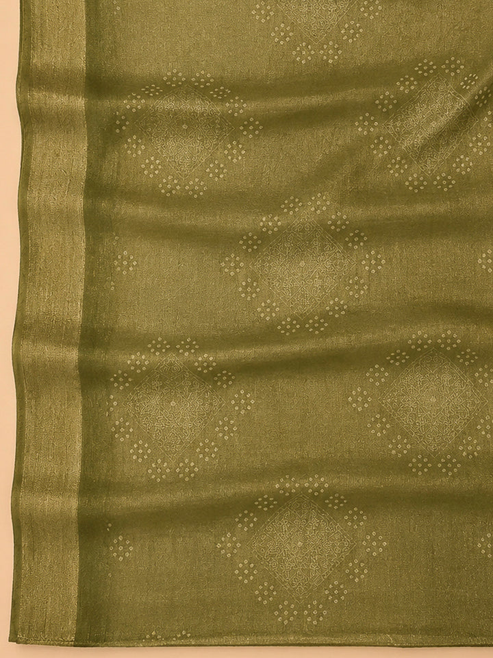Mehndi Chanderi Embroidered Unstitched Dress Material