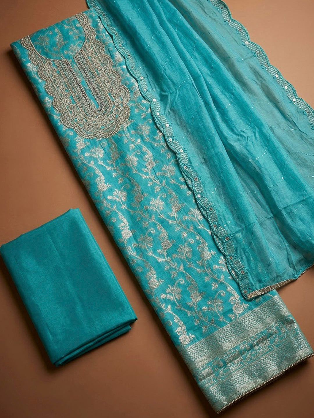 Firozee Chanderi Embroidered Unstitched Dress Material