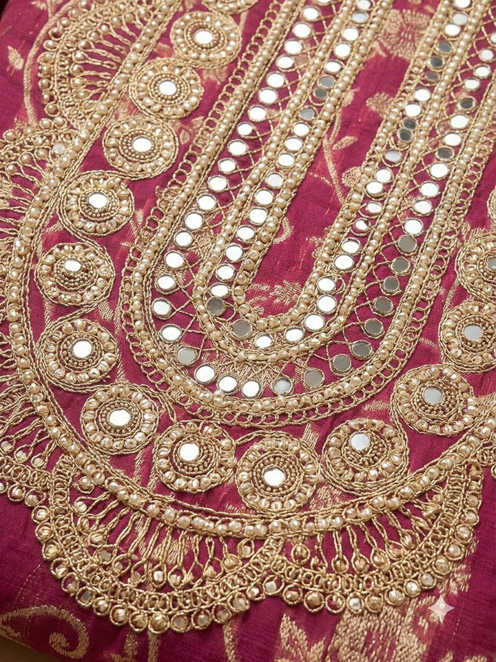 Hot Pink Chanderi Embroidered Unstitched Dress Material