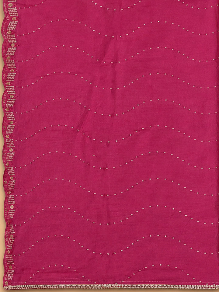 Hot Pink Chanderi Embroidered Unstitched Dress Material