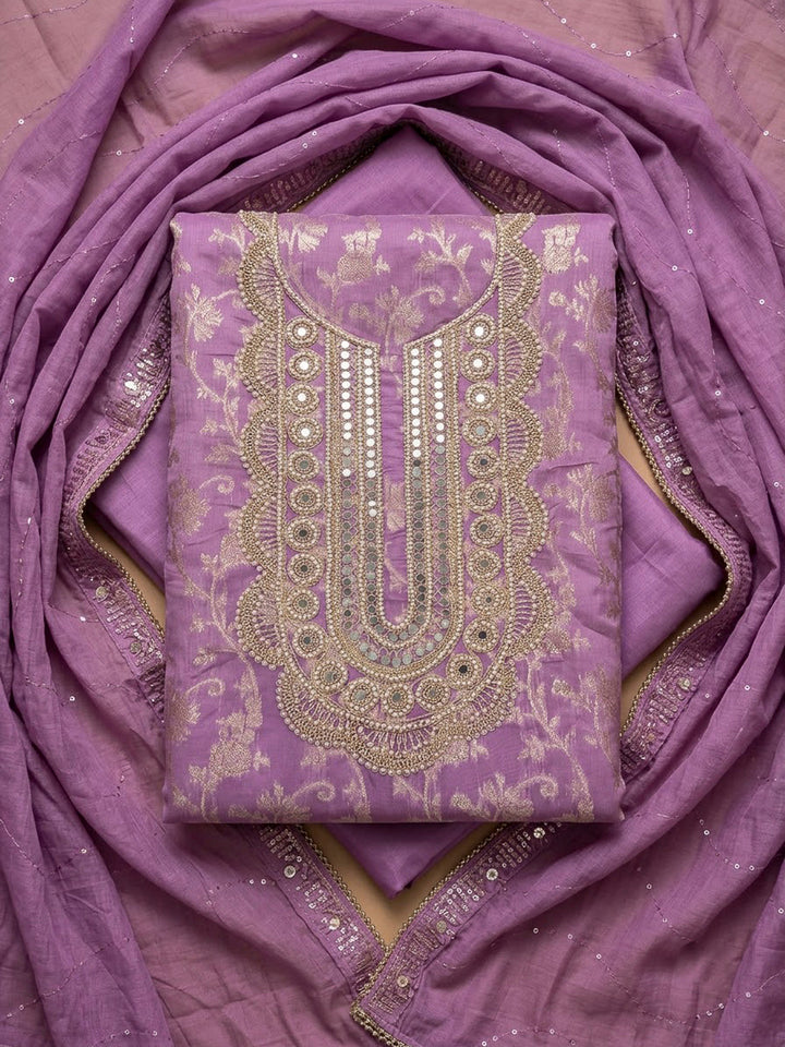 Lavender Chanderi Embroidered Unstitched Dress Material