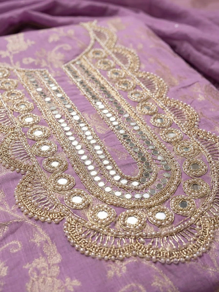 Lavender Chanderi Embroidered Unstitched Dress Material