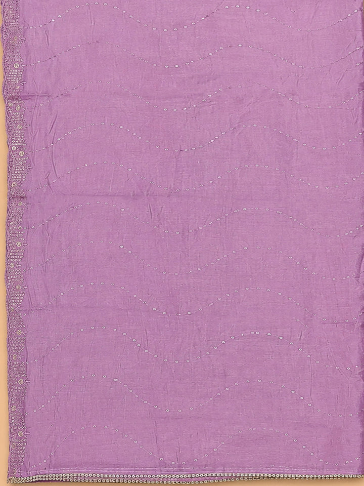 Lavender Chanderi Embroidered Unstitched Dress Material