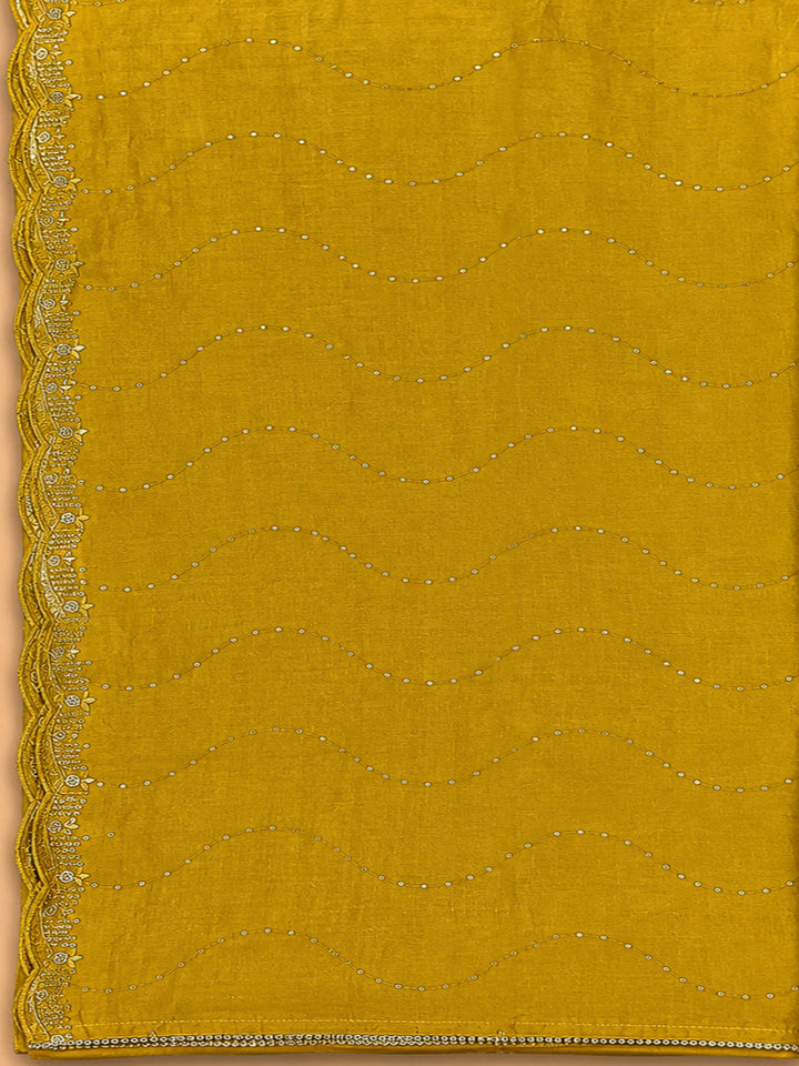 Mustard Chanderi Embroidered Unstitched Dress Material