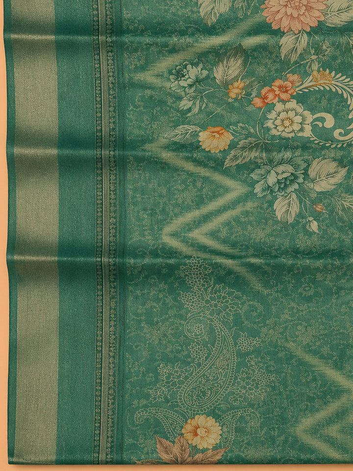 Green Tissue Embroidered Unstitched Dress Material