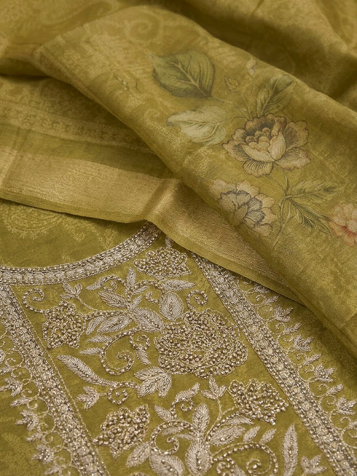 Mehndi Tissue Embroidered Unstitched Dress Material