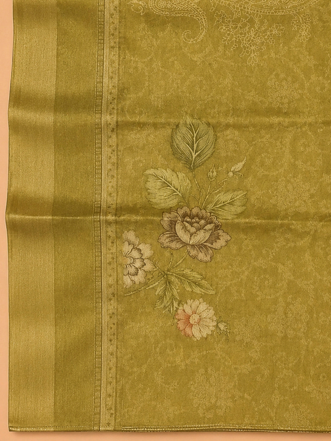 Mehndi Tissue Embroidered Unstitched Dress Material