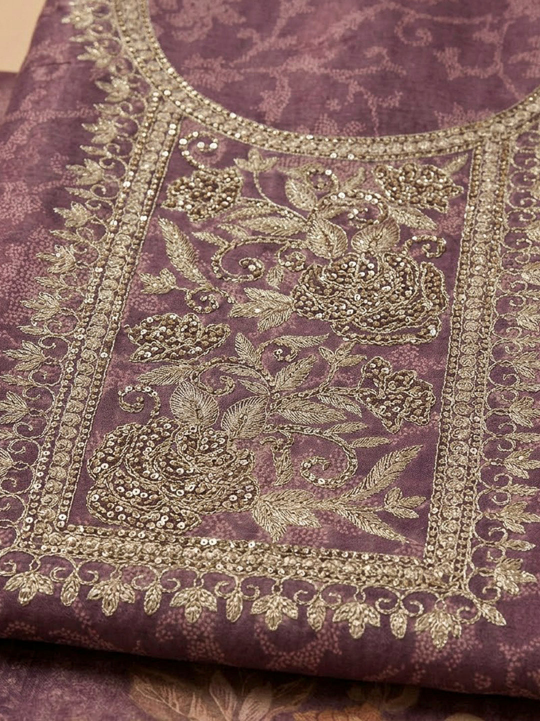 Purple Tissue Embroidered Unstitched Dress Material