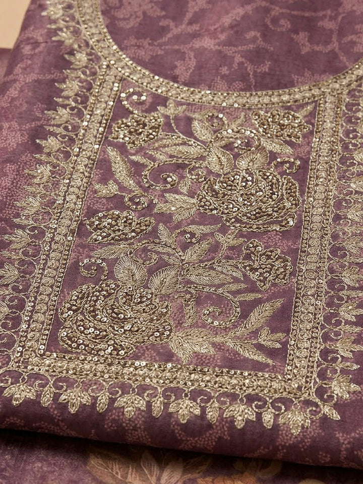 Purple Tissue Embroidered Unstitched Dress Material