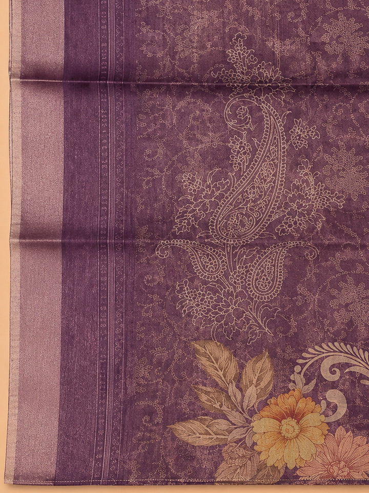 Purple Tissue Embroidered Unstitched Dress Material