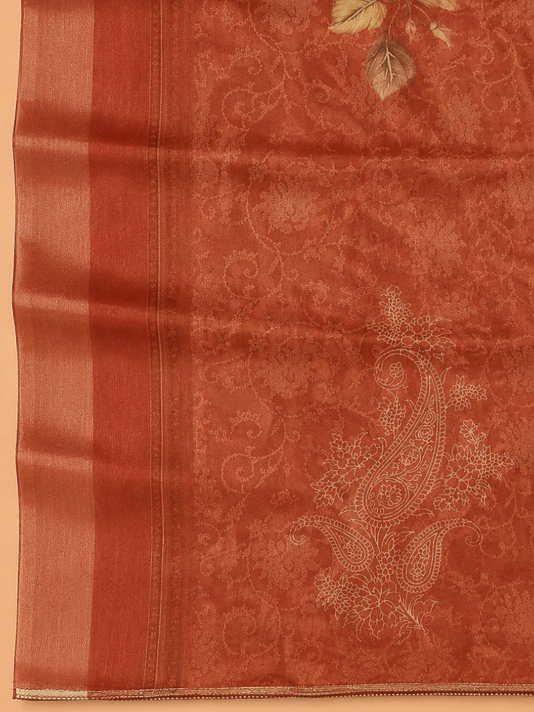 Rust Tissue Embroidered Unstitched Dress Material