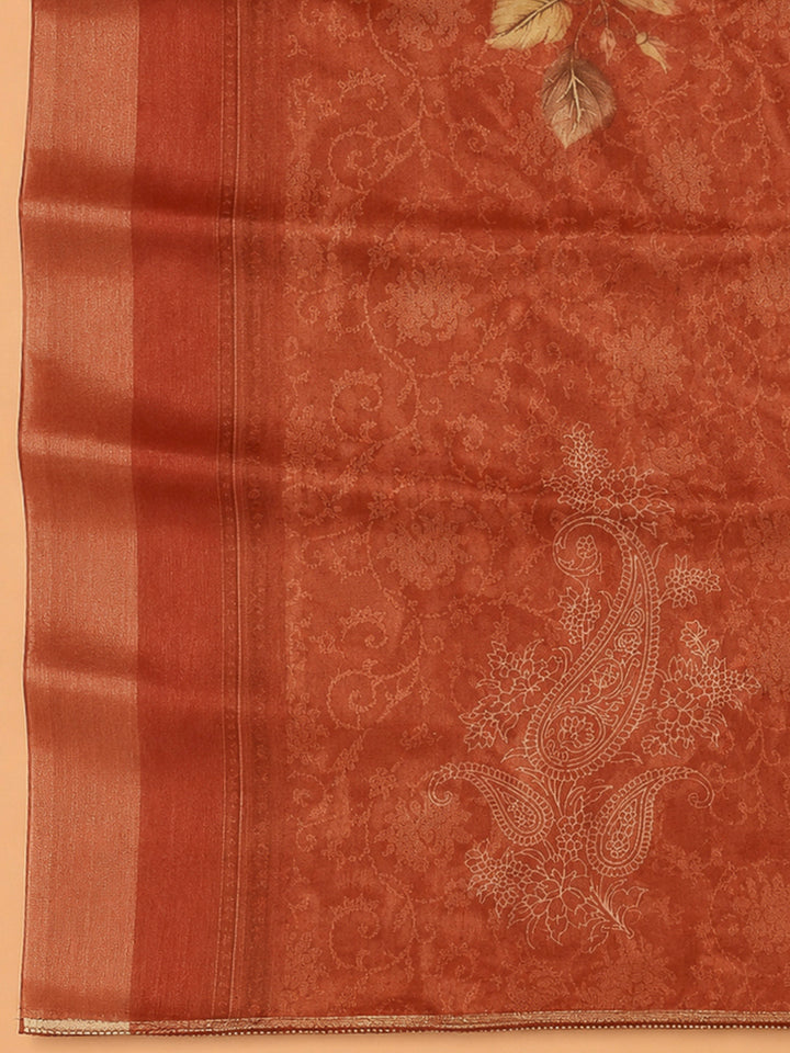 Rust Tissue Embroidered Unstitched Dress Material