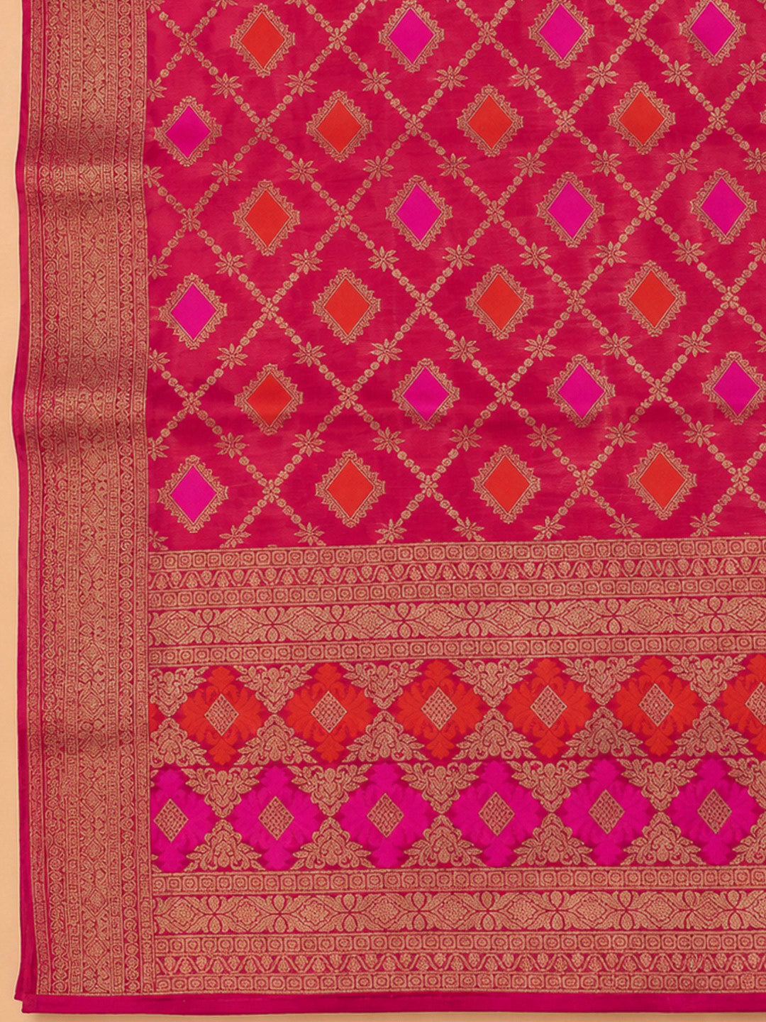 Mustard Chanderi Embroidered Unstitched Dress Material
