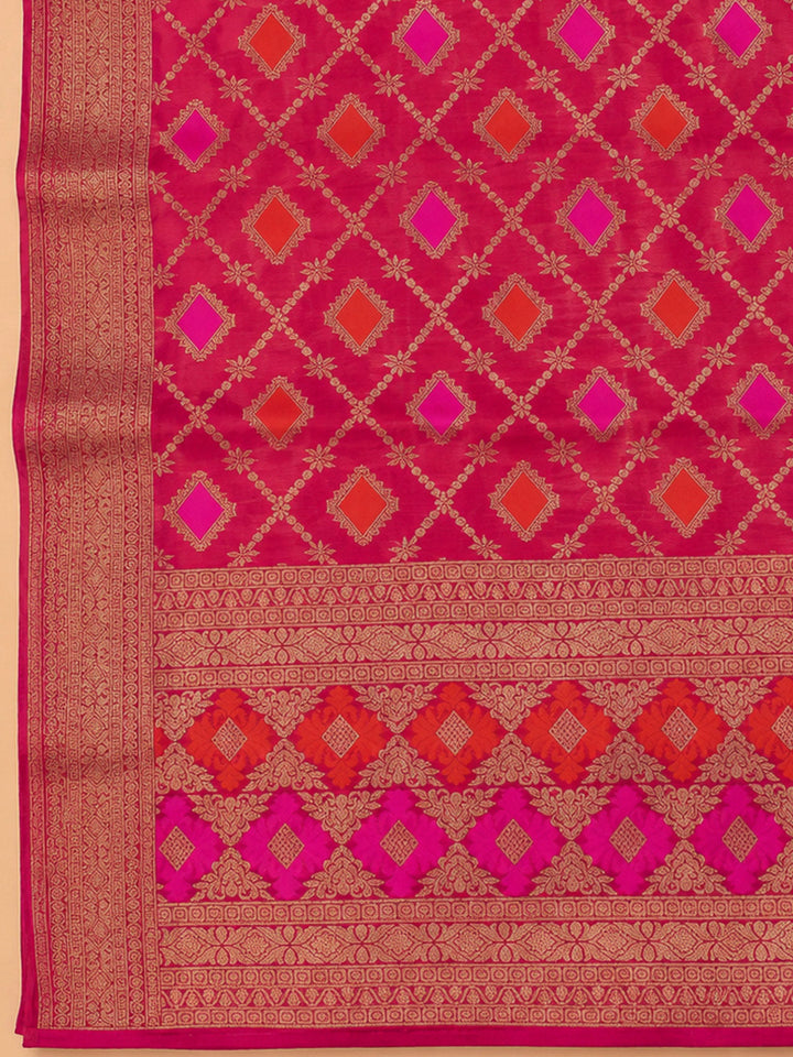 Mustard Chanderi Embroidered Unstitched Dress Material