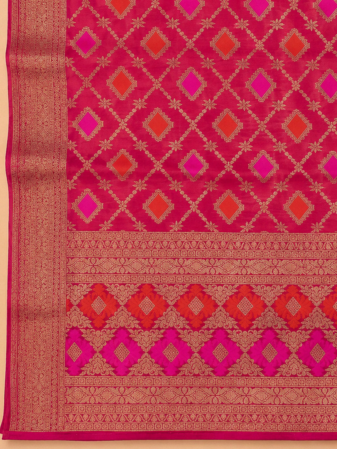 Peach Chanderi Embroidered Unstitched Dress Material