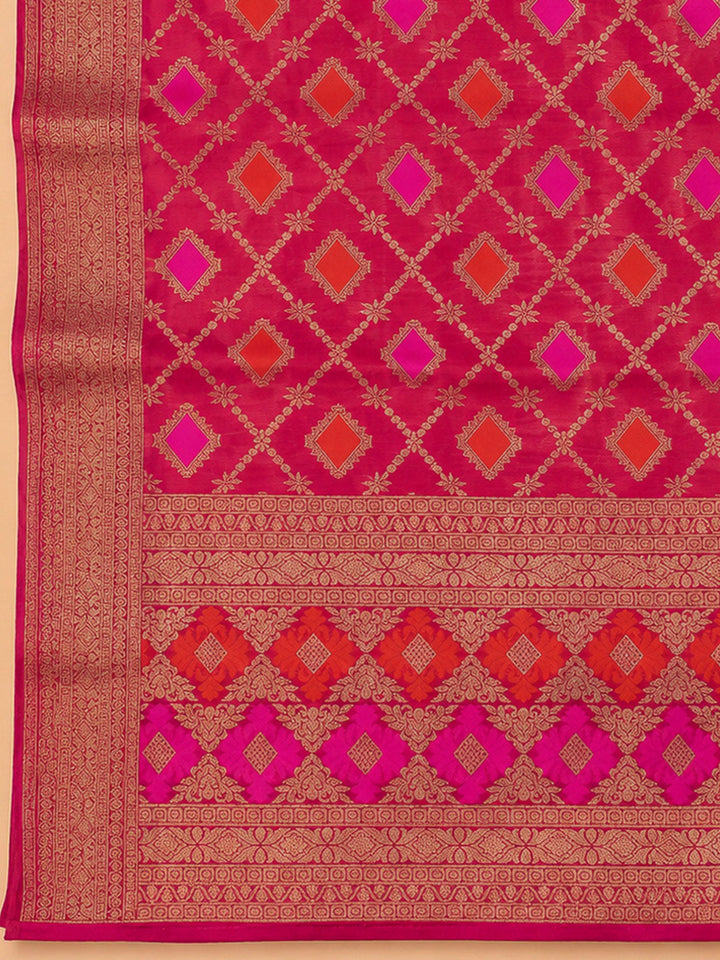 Peach Chanderi Embroidered Unstitched Dress Material