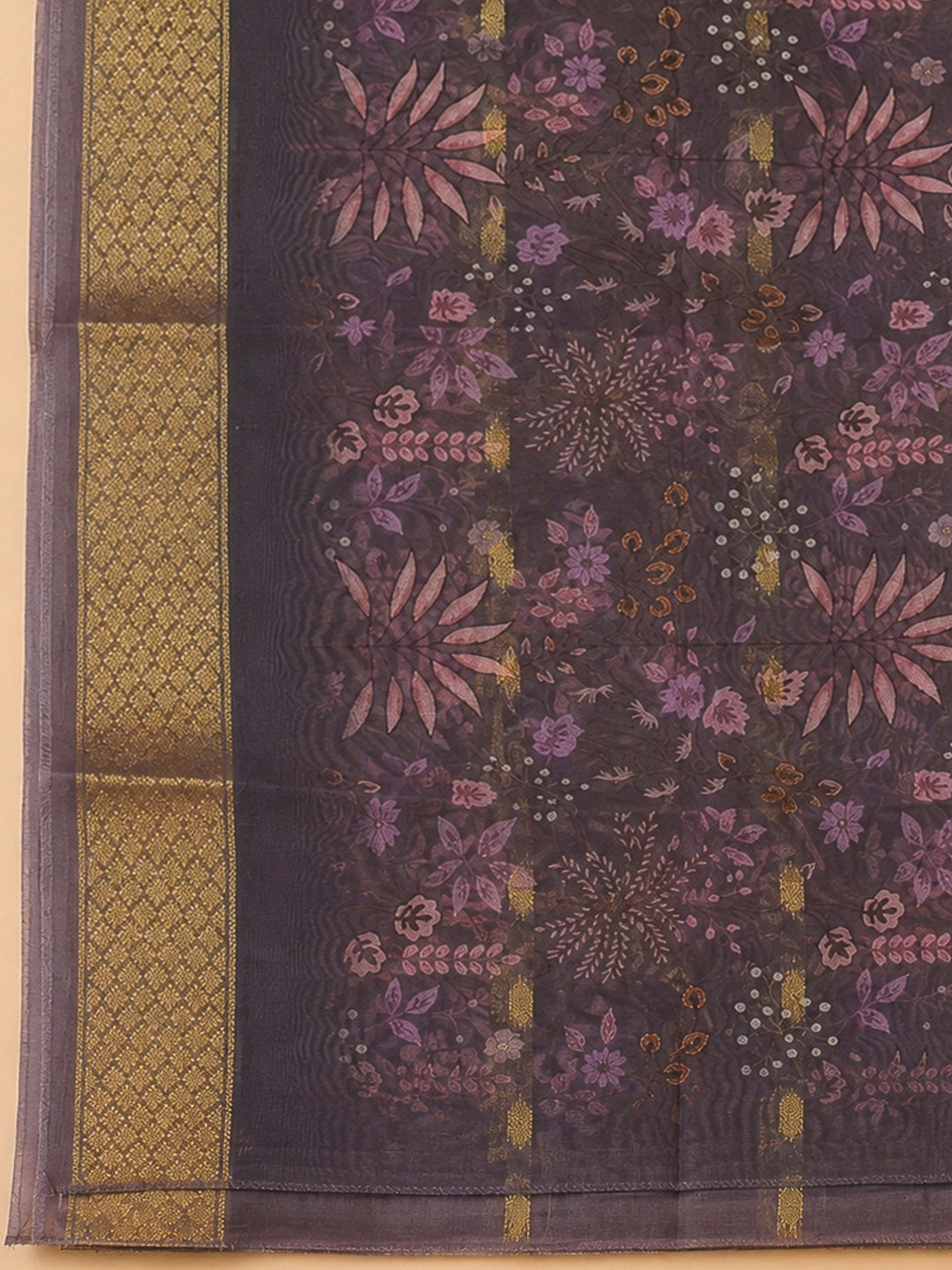 Purple Organza Embroidered Unstitched Dress Material