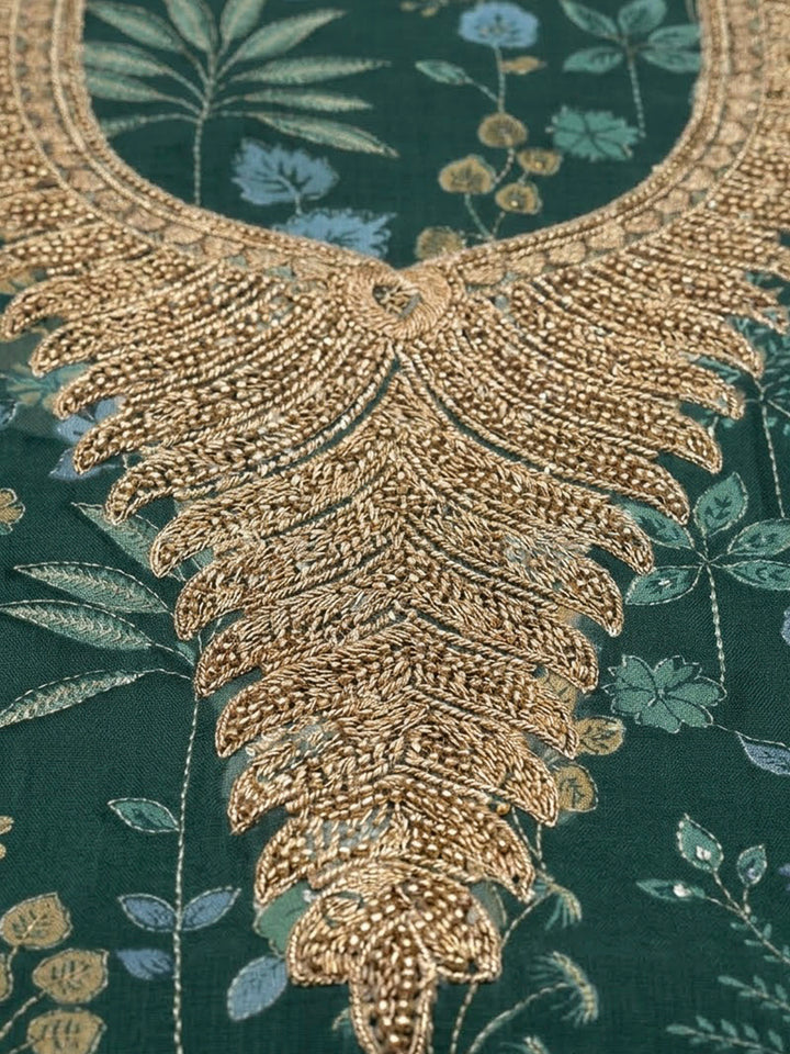 Rama Green Organza Embroidered Unstitched Dress Material