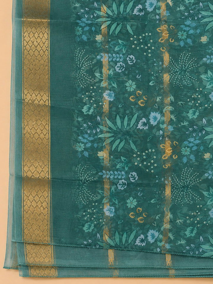Rama Green Organza Embroidered Unstitched Dress Material