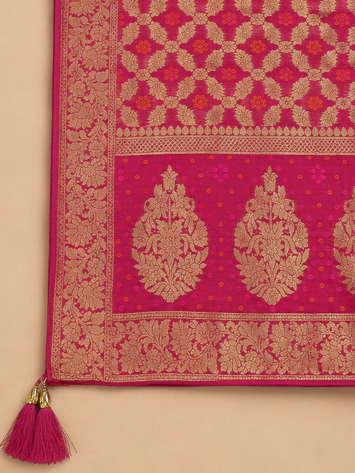 Peach Chanderi Embroidered Unstitched Dress Material
