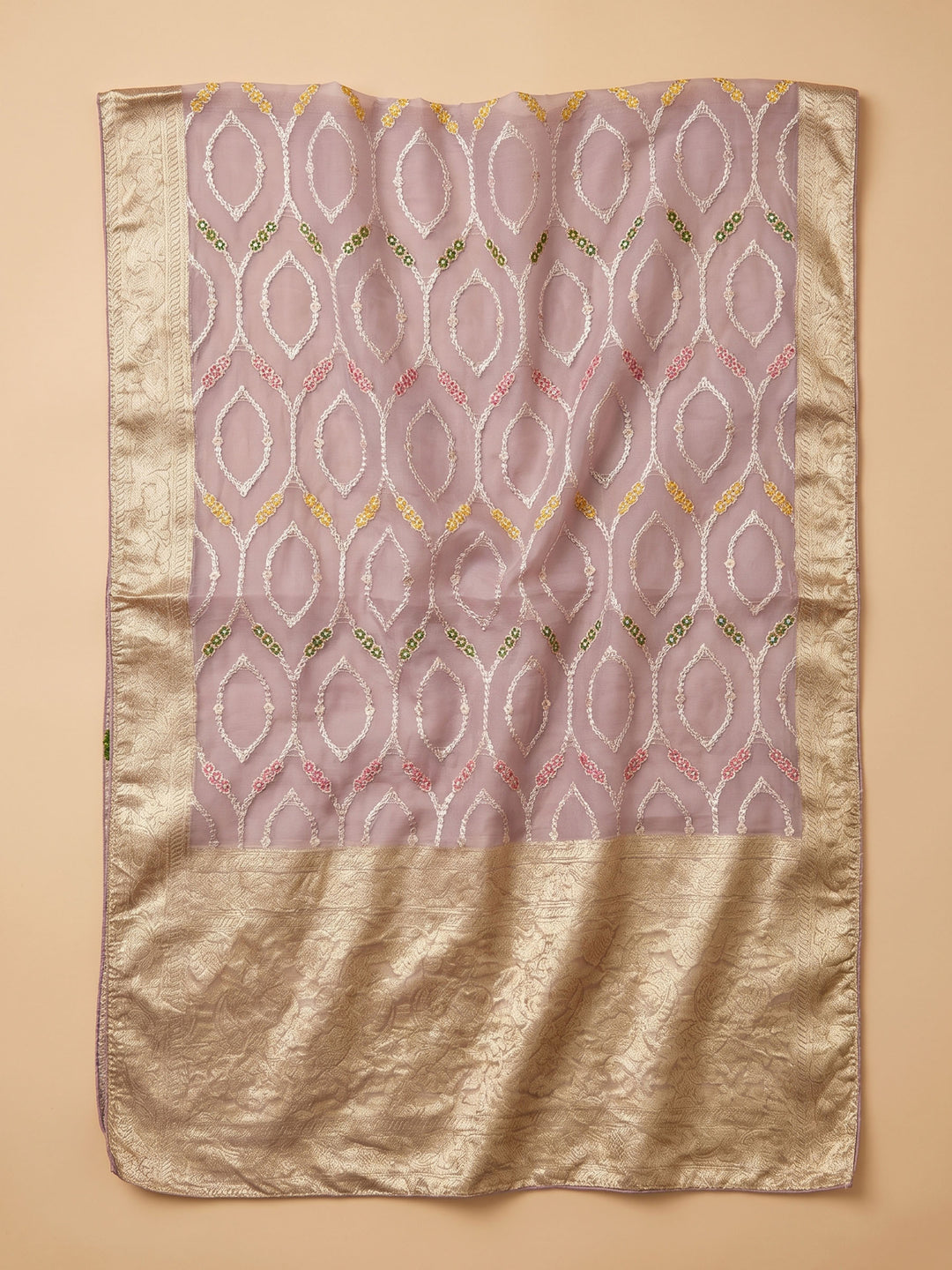 Lavender Embroidered Chanderi Unstitched Suit &amp; Pant With Chanderi Dupatta