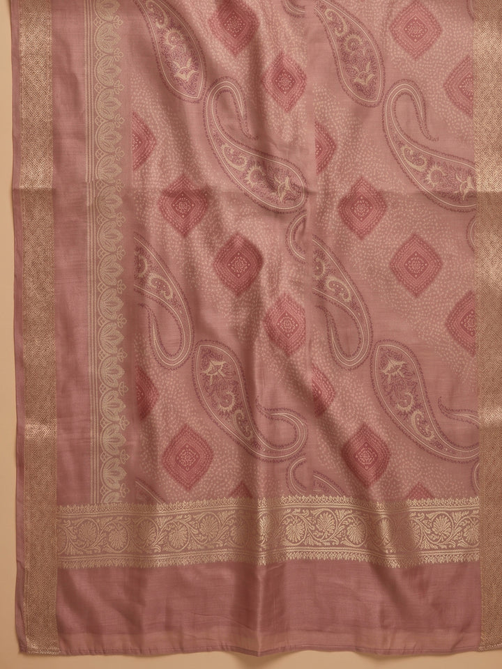 Onion Pink Embroidered Tissue Unstitched Suit &amp; Pant With Tissue Dupatta