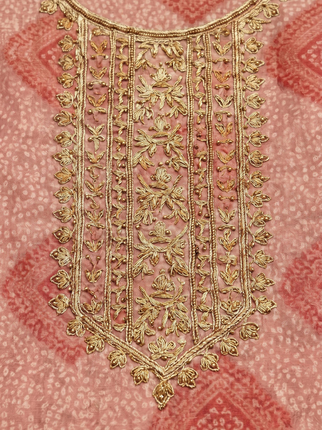 Onion Pink Embroidered Tissue Unstitched Suit &amp; Pant With Tissue Dupatta