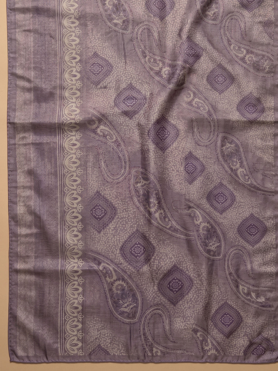 Purple Embroidered Tissue Unstitched Suit &amp; Pant With Tissue Dupatta