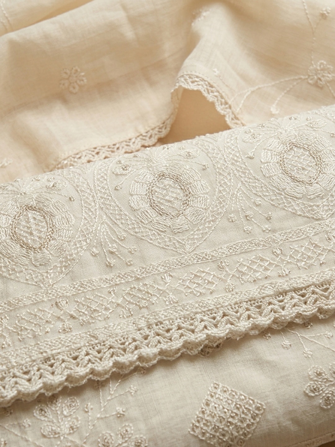 Off White Woven Chanderi Unstitched Dress Material