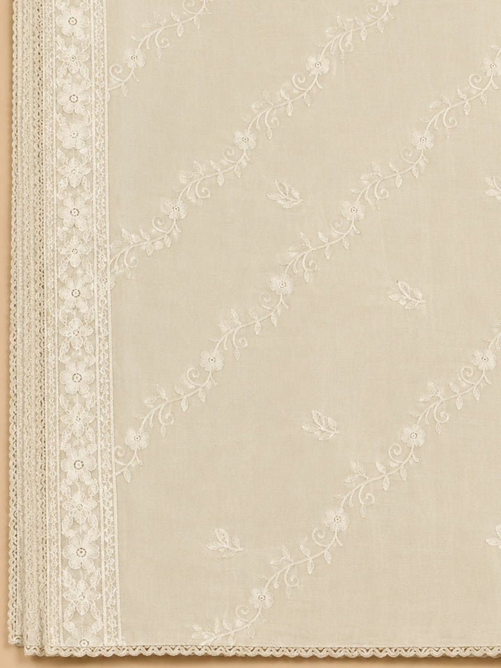 Off White Woven Chanderi Unstitched Dress Material