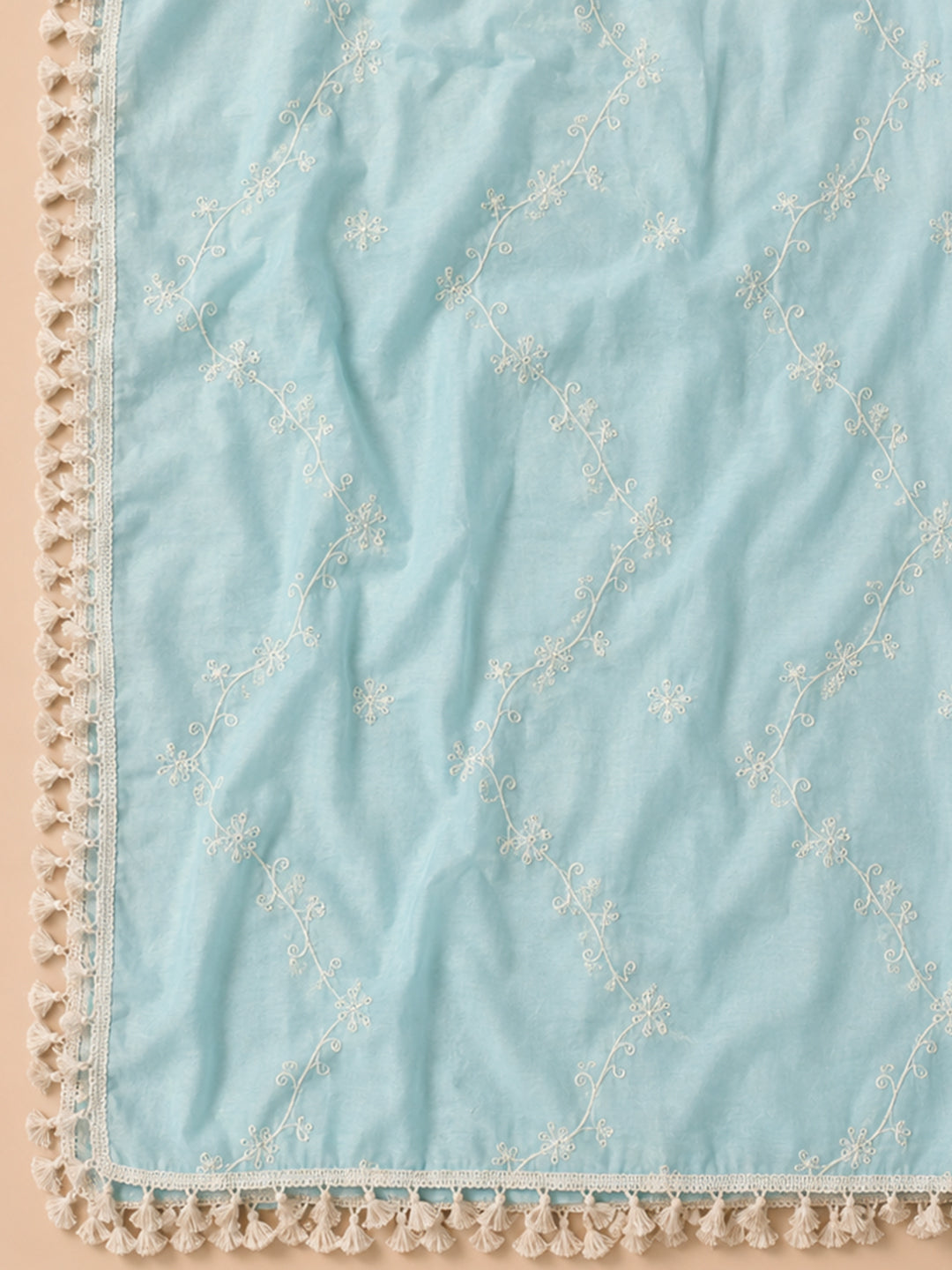 Blue Embroidered Chanderi Unstitched Suit &amp; Pant With Chanderi Dupatta