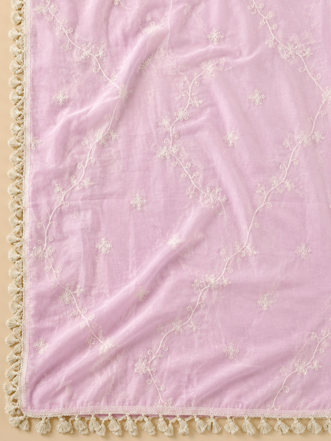 Pink Embroidered Chanderi Unstitched Suit &amp; Pant With Chanderi Dupatta