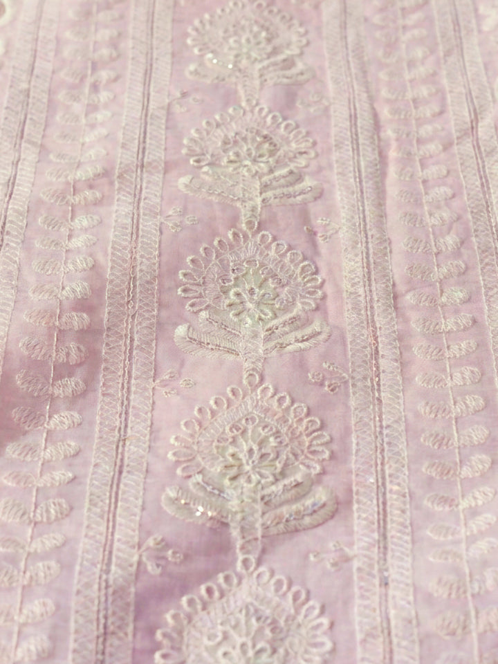 Pink Embroidered Chanderi Unstitched Suit &amp; Pant With Chanderi Dupatta