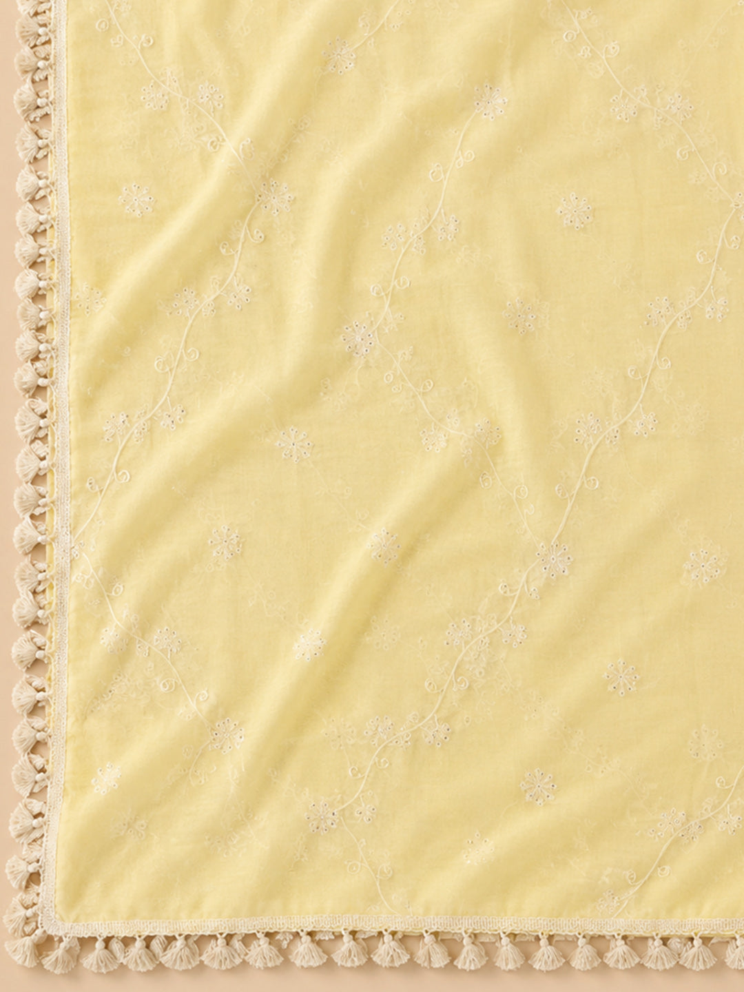 Yellow Embroidered Chanderi Unstitched Suit &amp; Pant With Chanderi Dupatta