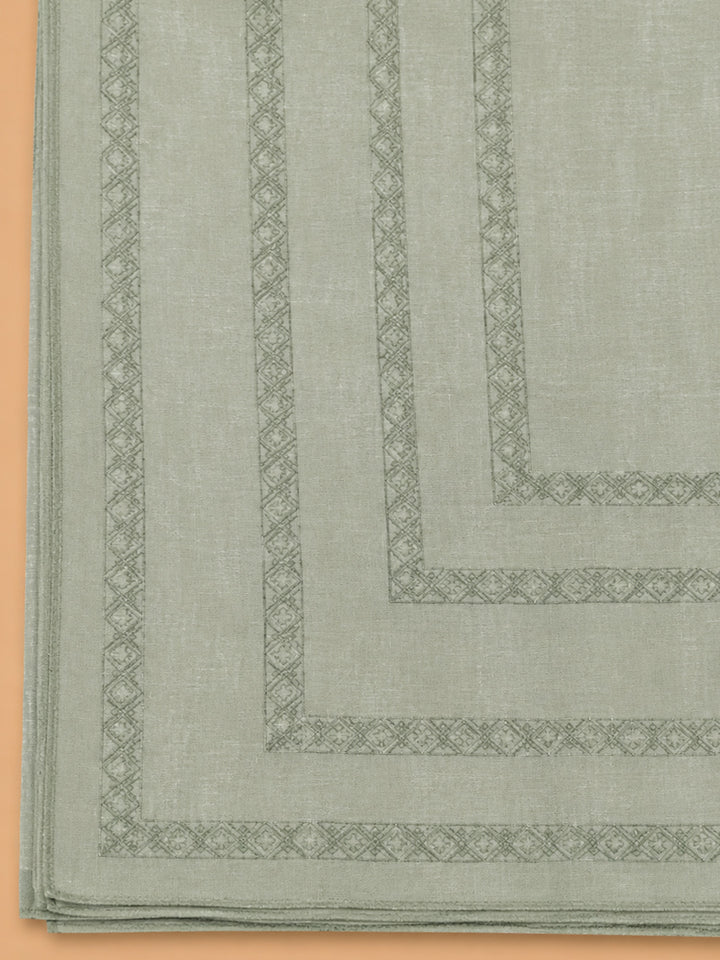 Aqua Green Embroidered Linen Blend Unstitched Suit &amp; Pant With Linen Dupatta