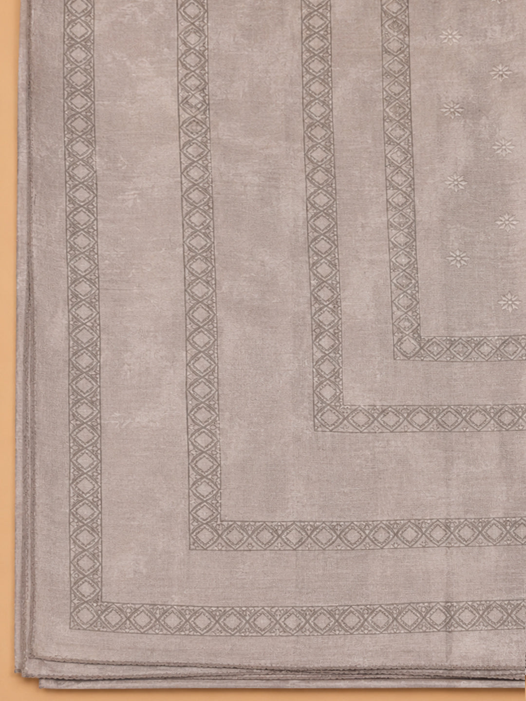 Beige Embroidered Linen Blend Unstitched Suit &amp; Pant With Linen Dupatta