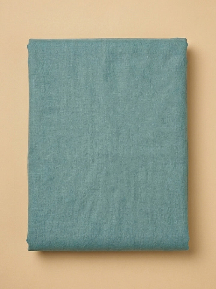 Blue Embroidered Linen Blend Unstitched Suit &amp; Pant With Linen Dupatta