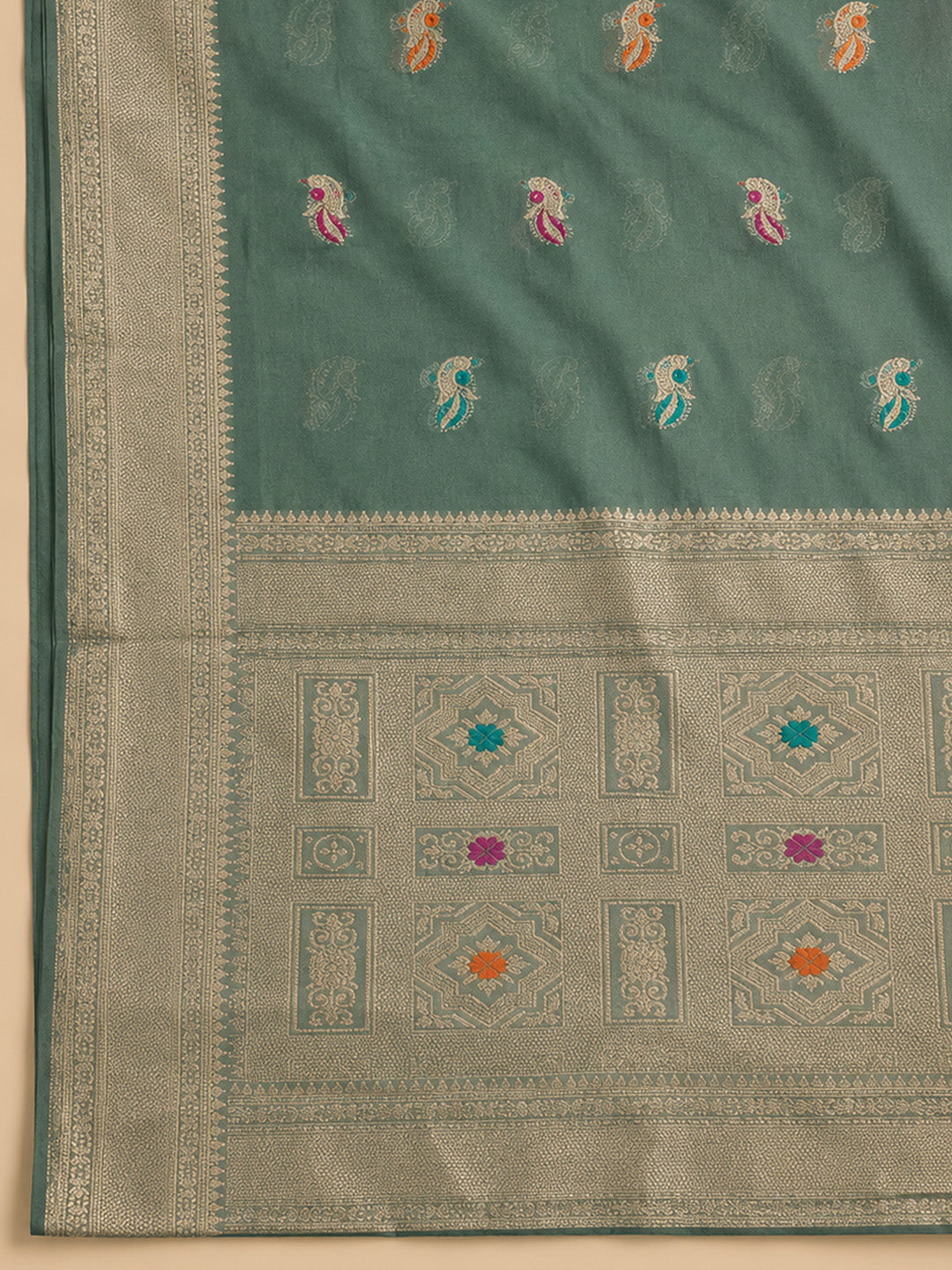 Aqua Green Embroidered Chanderi Unstitched Suit &amp; Pant With Chanderi Dupatta