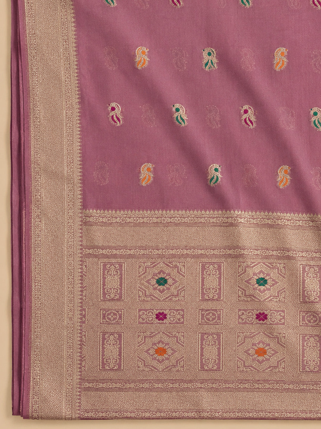 Pink Embroidered Chanderi Unstitched Suit &amp; Pant With Chanderi Dupatta