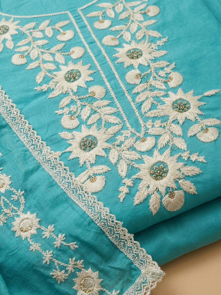 Firozee Embroidered Cotton Blend Unstitched Suit &amp; Pant With Cotton Dupatta