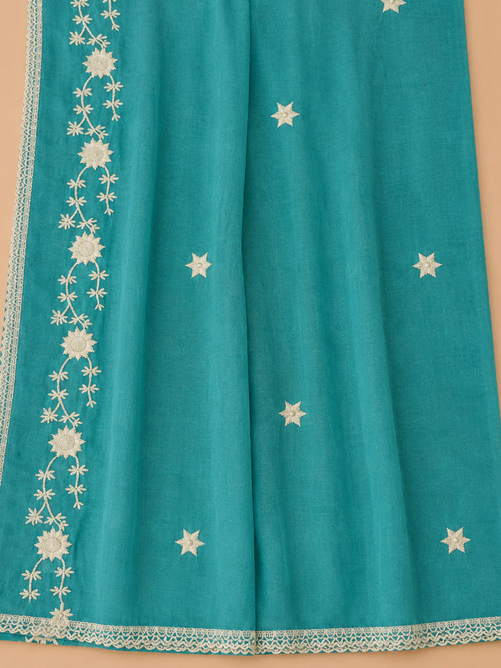 Firozee Embroidered Cotton Blend Unstitched Suit &amp; Pant With Cotton Dupatta