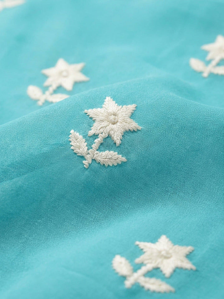 Firozee Embroidered Cotton Blend Unstitched Suit &amp; Pant With Cotton Dupatta