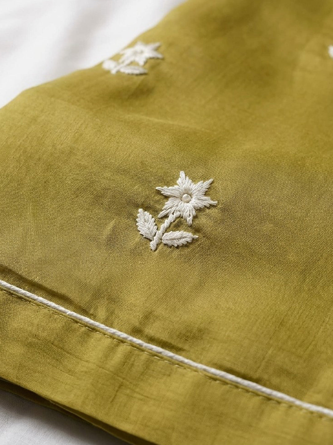 Lemon Embroidered Cotton Blend Unstitched Suit &amp; Pant With Cotton Dupatta