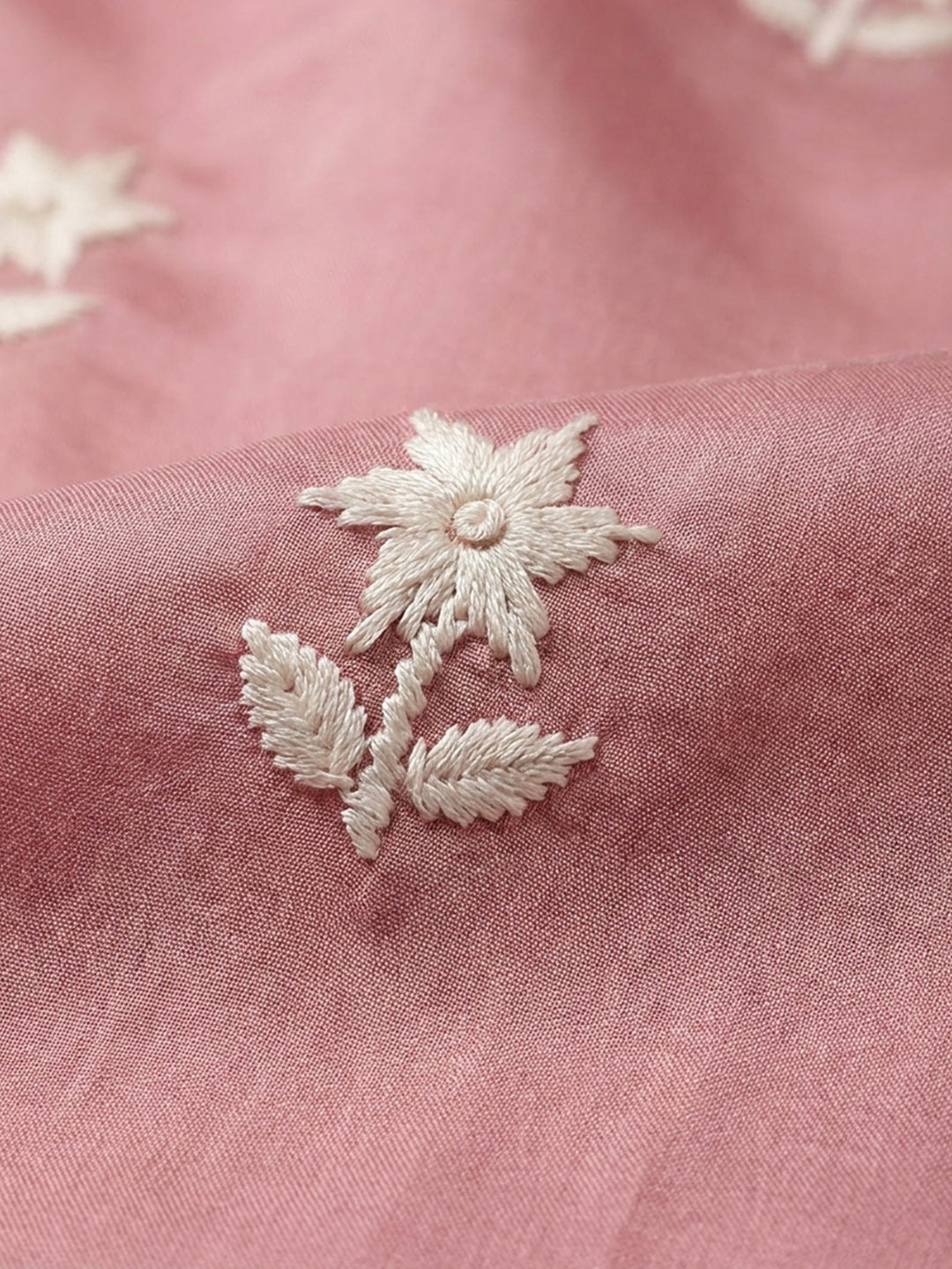 Pink Embroidered Cotton Blend Unstitched Suit &amp; Pant With Cotton Dupatta