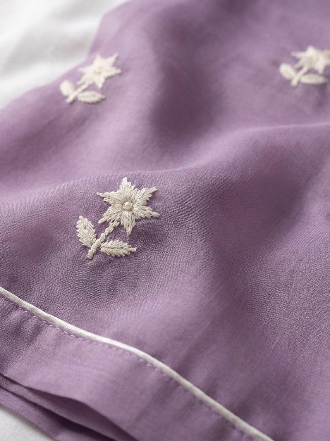 Purple Embroidered Cotton Blend Unstitched Suit &amp; Pant With Cotton Dupatta