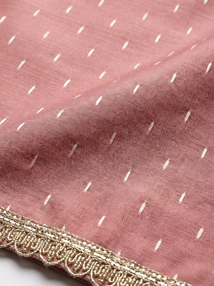Onion Pink Embroidered Chanderi Unstitched Suit &amp; Pant With Chanderi Dupatta