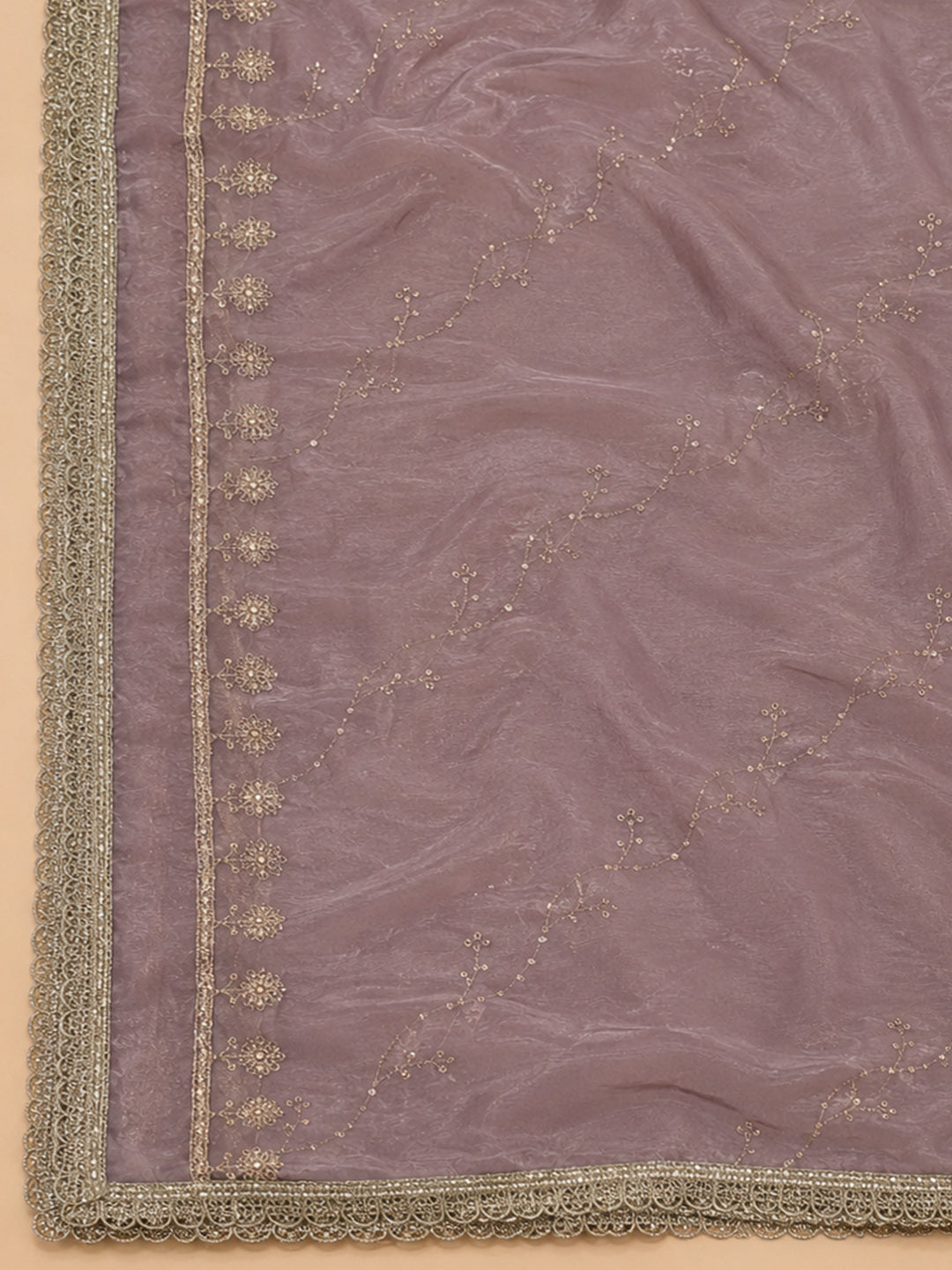 Purple Embroidered Chanderi Unstitched Suit &amp; Pant With Chanderi Dupatta