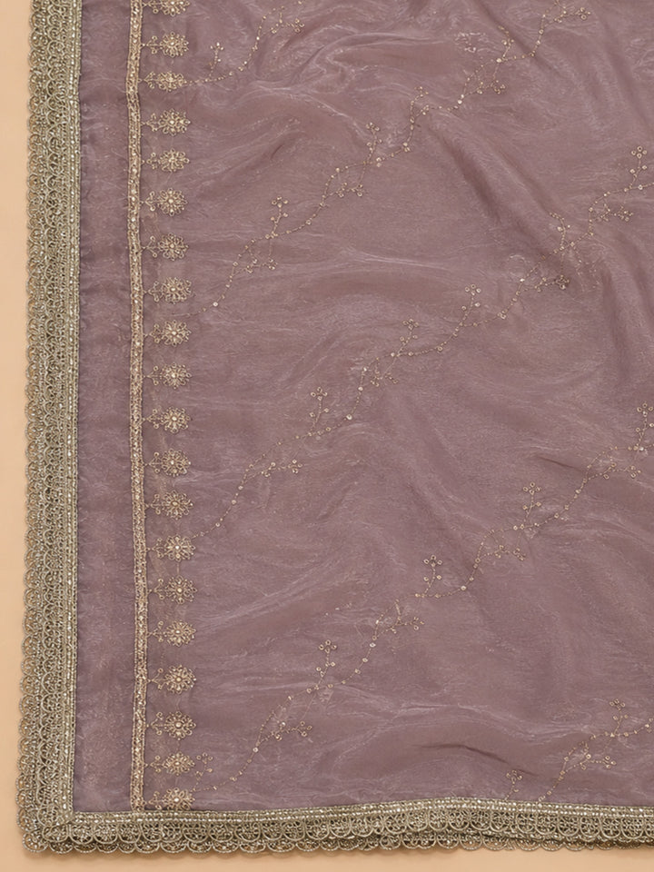 Purple Embroidered Chanderi Unstitched Suit &amp; Pant With Chanderi Dupatta