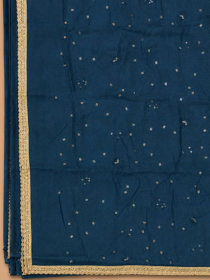 Blue Chanderi Embroidered Unstitched Dress Material